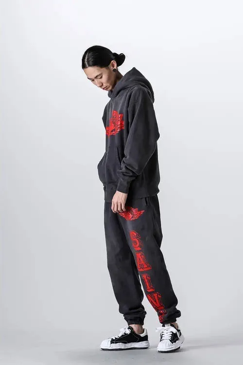 SAINT Mxxxxxx HOODIE/ANGEL / BLK SAINT Mxxxxxx ANGEL HOODIE/BLK Angel Reborn Cracked Printed Retro Distressed Hoodie Assute dyed, full-length spray-painted horse fade, heavy fermentation wash to produce NEW VINTAGE texture, four-needle and six-thread workmanship, no bone seams, more comfortable to wear, genuine grade crack print/accessory restoration